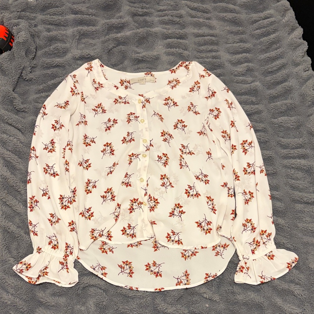Ann Taylor Floral Blouse - Cream and Red